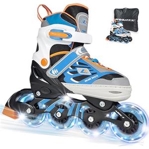 WeLLIFE SK-Line Pro | Pattini in Linea Regolabili per Bambini e Bambine | Ruote LED Luminose | Pattini Comodi e Robusti con Borsa Inclusa | Ideali per Principianti - Taglia S (31-34)