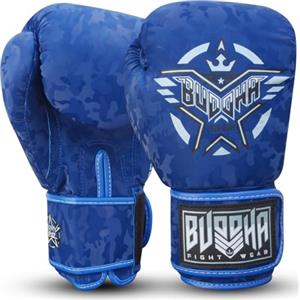 BUDDHA FIGHT WEAR Thailandia Guantoni da boxe - Muay Thai - Kickboxing - Tessuto interno in ecopelle inodore - diversi disegni (blu militare)