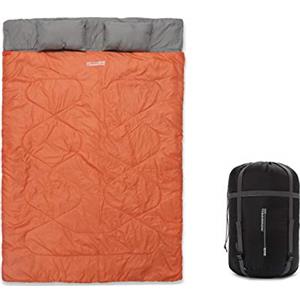 Lumaland Where Tomorrow - Sacco a pelo doppio, 190 x 150 cm, per 2 persone, impermeabile, traspirante, 300 g/m², per viaggi, campeggio, attività all'aperto, colore: Arancione