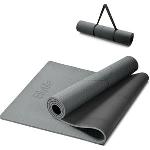 Ellylife Tappetino Yoga,Extra Spesso 8mm Yoga Mat, Antiscivolo in Gomma Naturale e Eco TPE con Cinghia,Con Guide di Allineamento,per Yoga, Pilates e Fitness a Casa