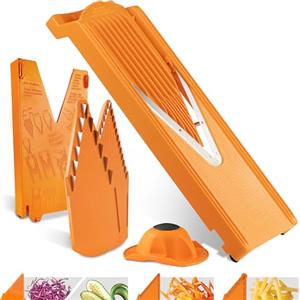 Börner Affettaverdure V3 (Set Iniziale) - Mandolina a V per 5 Stili di Taglio con Portaverdure - Tagliaverdure Regolabile per Verdure & Frutta - Lama a V in Acciaio Inossidabile - Arancione