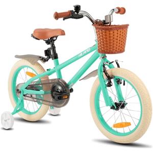 HH HILAND HILAND Bicicletta per bambini 14 pollici per 3 anni e più con ruote di supporto, freno a mano, verde