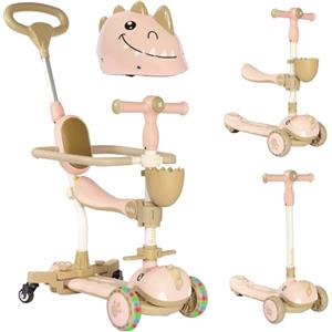Twinly - Monopattino per bambini evolutivo 3 in 1 DINLY, multifunzione, corrimane Monopattino per bambini, Scooter con casco da 1 a 6 anni + LED funzione bici da bilanciamento - 30 kg (Rosa)
