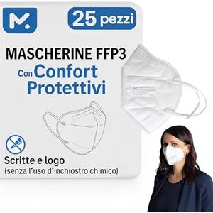 medicinadellavoro.com 25 Mascherine FFP3 Certificate CE, Mascherina 5 Strati Senza Valvola, Maschera Facciale di Protezione, Face Mask Protettiva Alta Efficienza di Filtraggio PFE≥99, 25 Pezzi