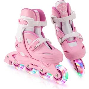 Locavun Pattini in linea per bambini, 4 misure, regolabili, per ragazze, taglia 26-29, 29-34, 30-35, con ruote in PU 82A