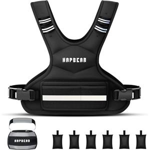 HAPBEAR Giubbotto Zavorrato Regolabile 1,8-4,5 kg, Gilet con Pesi Unisex con 6 Sacchetti in Sabbia di Ferro e Tasca Grande, Ideale per Palestra, Allenamento, Crossfit (Nero, con tasca per kettlebell)