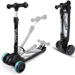 YOLEO Monopattino Bambini 3 a 10 Anni, Monopattino 3 Ruote con Ruote Lampeggianti in LED, Kids Scooter, Regolabile in Altezza, capacità Massima di 50 kg, Regalo per Bambini (Nero-Pieghevole)