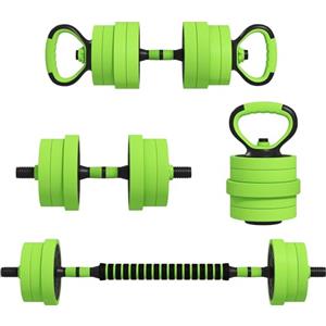SPORTNOW Set Pesi da Palestra 4 in 1 da 20kg Totali in Plastica e Sabbia, Set Manubri Regolabili Utilizzabile come Kettlebell, 2 Manubri, Bilanciere e Supporto per Flessioni, Verde
