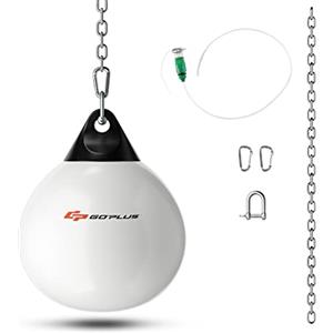 GYMAX Sacco ad Acqua per Boxe da 50 kg, con Accessori per Appendere e Riempire, Sacco da Boxe per Palestra Casa Ufficio, per Bambini ed Adulti, φ45 cm (Bianco)