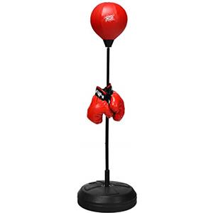 RELAX4LIFE Punching Ball con Guantini per Adulti e Bambini, Sacco da Boxe con Altezza Regolabile 120-154 cm, Palla di Pugilato da Terra con Base Stabile, Rosso e Nero (Modello 2)