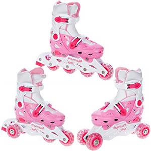 RAVEN 3in1 Inline Skates Pattini in linea Triskates Pattini a rotelle per bambini, ragazze e ragazzi regolabili (Balloon Pink, 37-40 (23,5cm-26cm))
