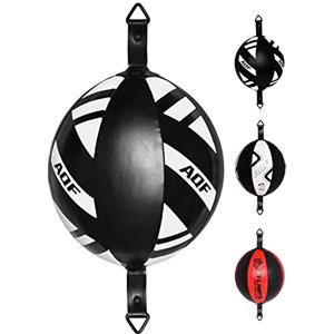 AQF Speedball in Pelle Doppia estremità Sacco da Boxe MMA Boxe Posizionamento a Soffitto Speed Bag Pugno Allenamento (Bianco & Nero)
