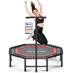 DH FitLife Trampolino Fitness Indoor Pieghevole senza Installazione | Trampolino Ø121 cm 48 Pollici | Portata 150 kg | Maniglia Regolabile a 3 Altezze | Stabile e Silenzioso per Bambini e Adulti