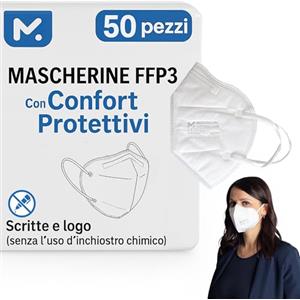 medicinadellavoro.com 50 Mascherine FFP3 Certificate CE, Mascherina 5 Strati Senza Valvola, Maschera Facciale di Protezione, Face Mask Protettiva Alta Efficienza di Filtraggio PFE≥99, 50 Pezzi