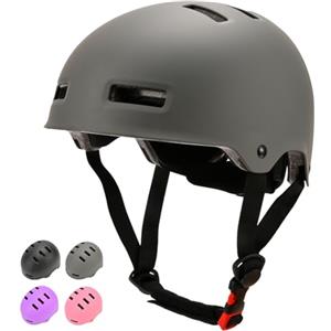 LOKJIJI Casco da bici regolabile per ragazzi ragazze giovani e adulti, Casco Protettivo per bambini per multisport skateboard monopattino bicicletta ciclismo pattinaggio (Grigio, M)