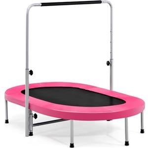 COSTWAY Trampolino Elastico da Interno ed Esterno, Tappetino Elastico Pieghevole per Adulti e Bambini con Maniglia Regolabile, Molle e Cuscinetto di Sicurezza, Trampolino Ovale per 2 Persone (Rosa)