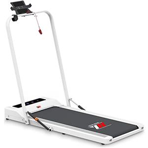 YM Tapis Roulant Elettrico Bianco, Salvaspazio, con BARRA DI SUPPORTO e Porta Tablet, Altoparlanti Integrati Bluetooth, APP KINOMAP e ZWIFT, Telecomando a Orologio, 6 Programmi
