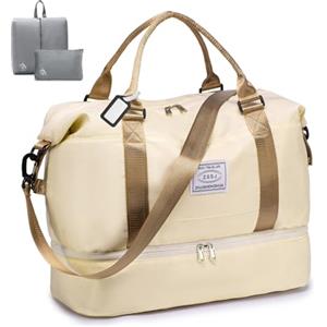 BAGROUPS Bagaglio a Mano Easyjet 45x36x20 Borsone da Palestra con Scomparto Scarpe 32L Impermeabile Borsone Viaggio Grande Borsa Neonato Organizer Borsa per Lavoro Gym Ospedale Donna Uomo Beige