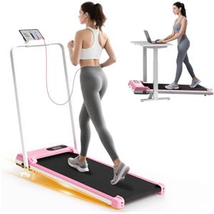 Dskeuzeew Tapis Roulant Elettrico Piehevole Inclinazione 7%, 3 IN 1 Walking Pad Tapis Roulant Extra Large, Telaio Rinforzato, Schermo LCD e Chiave di Sicurezza(Rosa)