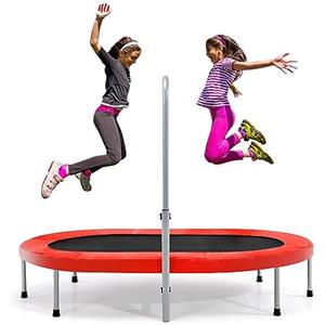 KOMFOTTEU Trampolino Elastico Doppio per Bambini 154 x 89 x 92-132 cm(L x P x A), Tappeto Elastico Bambini Pieghevole, Maniglia Regolabile, Rimbalzo Ovale per Adulti, Portato fino a 150 kg, Rosso