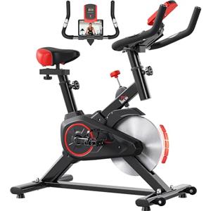 HOMCOM Cyclette da Casa con Resistenza Regolabile, Cyclette Professionale da Camera con Sella e Manubrio Regolabile, Monitor LCD, Sensore Battito Cardiaco Porta Celullare e Volano 6kg, Max.100kg