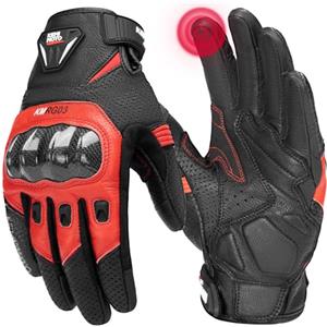 KEMIMOTO Guanti da Moto da Uomo, In Pelle di Capra con Cuscinetti Antiscivolo, Touch Screen, Guanti Protettivi per Motocross, Scooter, Ciclomotori, Quad, Paitball, ATV