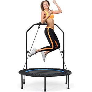 COSTWAY Mini Trampolino Pieghevole 101cm, Trampolino Fitness per Adulti e Bambini con Maniglia Altezza Regolabile, Capacità di Carico 150 kg (Blu)