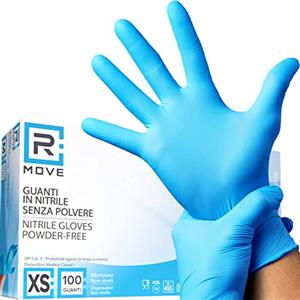 R MOVE 100 guanti in nitrile monouso blu XS senza polvere, gloves ambidestri usa e getta per alimenti, non sterili, senza lattice, ipoallergenici - per ambiti medici, Estetisti, Tatuatori (XS, Blu)
