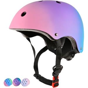 LOKJIJI Casco da bici regolabile per bambina bambini Con gradiente di colore, Casco protettivo per ragazze ragazzi per multisport skateboard monopattino ciclismo pattinaggio (Viola, M)