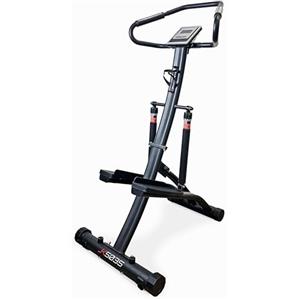 JK FITNESS [Stepper Pieghevole Con Manubrio 12 Livelli Idraulici Regolabile Salvaspazio] Step Machine Scalatore 2 Pistoni, Console LCD, 100kg, 84x61x134 cm, Chiuso 61x25 cm, HomeGym JK 5035 Full Black