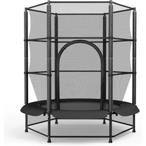 LIFERUN Trampoli n - Trampoli per bambini, con rete di sicurezza, trampolino da giardino per allenamento e divertimento fino a 50 kg, regalo giocattolo (nero)