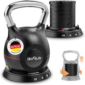 DH FitLife Kettlebell Regolabile 7 in 1 (1,5-10 kg) | Kettlebell con 7 Livelli di Peso | Manubrio per Allenamento a Casa & Fitness | Ideale per Allenamento Completo del Corpo | Compatto & Salvaspazio