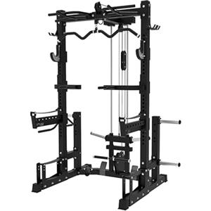 G5 HT SPORT JK Fitness Power Rack Professionale con Modulo Lat/Pulley | Sistema Lat Machine/Pulley Basso a Carico Dischi Foro 50 mm | Traliccio Multipresa | 2 Safety Bar | Dips Attachment | 4 Porta Bilancieri Lat