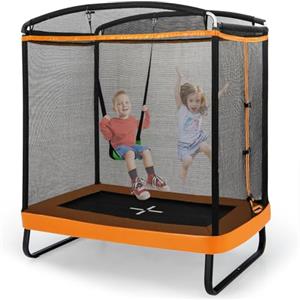 KOMFOTTEU Trampolino Elastico per bambini con Altalena, Rete di Sicurezza, Trampolino Rettangolare Portato 100 kg, Tappeto da Salto all'Aperto, Tappetino per Saltare, 190x122x210 cm (Arancione e Nero)