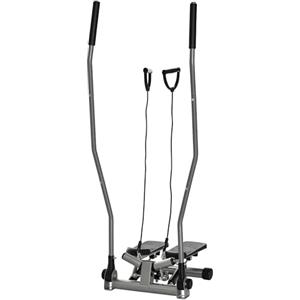 HOMCOM Stepper Fitness Casa con Manubrio e Bande Elastiche, Monitor LCD e Piedini Antiscivoli, Stepper in Acciaio e ABS, per Allenamento a Casa e Palestra, 54x40x135 cm, Argento e Nero
