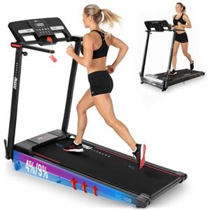 FITFIU Fitness MC-100 - Tapis Roulant Pieghevole, 2 Inclinazioni, Display Interattivo, Altoparlante Bluetooth, 12 Programmi, Connettività con App KINOMAP, per Casa/Ufficio