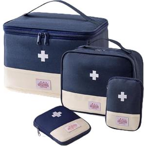 MidingChai Set di 4 Porta Medicine da Viaggio, Kit Pronto Soccorso Grande Capacità con Scomparti e Maniglie,Cassetta Pronto Soccorso Vuota per uso Domestico, Ufficio, Viaggi (blu)