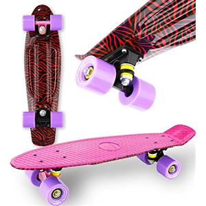 WeLLIFE Skateboard Mini Cruiser RGX Rosa Multicolore Tavola Skate 22" 56cm per Giovani Ragazzi Adulti, Ruote PU 78A con Cuscinetti ABEC-7RS