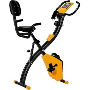 HOMCOM Cyclette Pieghevole 2 in 1, Resistenza Magnetica Regolabile 8 Livelli, Cyclette da Casa Silenziosa con Sensore di Frequenza Cardiaca, Elastici per Braccia, Schermo LCD, Volano 2.5kg, Giallo
