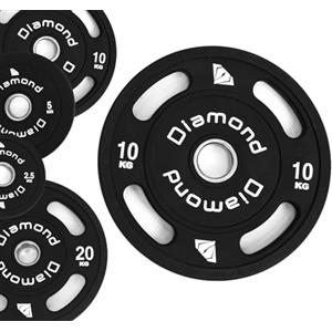 Diamond【Disco Olimpico Multipresa Professionale TPU 4 Maniglie】Pesi Ghisa Gommati Foro Ø50mm per Bilancieri Olimpici Bodybuilding, Sollevamento Pesi, Powerlifting, Home Gym (10 Kg)
