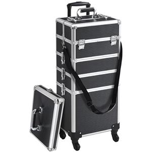 Yaheetech Valigia Trolley Trucchi Make Up 5 in 1 per Estetista Parrucchiere Professionale con Coperchio Supplementare Beauty Case Grande Porta Cosmetici da Viaggio Ruote Girevoli Nero