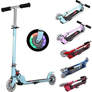 GYMAX Monopattino a Spinta per Bambini 4-13 Anni, 2 PU Ruote Luminose, Regolabile a 3 Altezze 63-85 cm, Manubrio Pieghevole, Scooter in Alluminio, Freno Posteriore, Carico di 70 kg, Viola