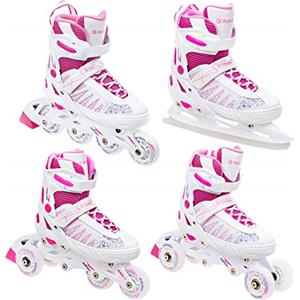 RAVEN 4in1 Inline Skates Pattini in linea Triskates Pattini a rotelle/da ghiaccio per bambini ragazze regolabili (Grace, 35-39 (23m-25,5cm))