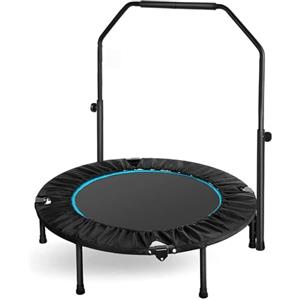 LIFERUN Trampolino da interno Ø 101 cm, pieghevole, per adulti e bambini, capacità di carico 150 kg, altezza del corrimano regolabile, allenamento di resistenza,Blu