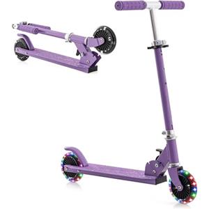 KOMFOTTEU Monopattino per bambini, con 2 ruote a LED e freni, skateboard pieghevole con 3 altezze regolabili, scooter in alluminio con carico fino a 50 kg, per bambini oltre 3 anni (viola)