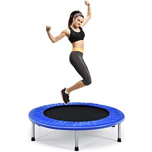 COSTWAY Trampolino Elastico Pieghevole, Tappeto Elastico da Interno con 32 Molle e 6 Gambee Cuscinetti Antiscivolo, Capacità di Carico 150 kg (blu navy)