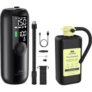 Woowind LP1 Kit di Riparazione di Emergenza Pompa Pneumatici 150PSI + Sigillante Pneumatico 450ml - Compressore Senza Fili Auto/Bici / Moto, Arresto Automatico, Sicurezza TPMS, Densità fino a 5 mm