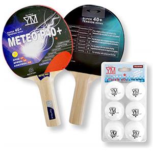 YM Kit 2 Racchette + 6 Palline Professionali 40 mm per Tavolo da Ping Pong Indoor Outdoor