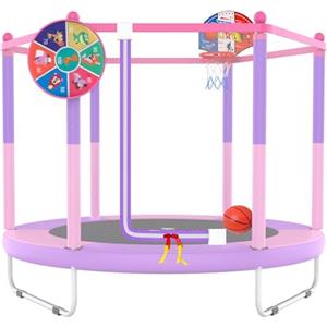 PILIN Trampolino con cestino da basket, 150 cm, per interni ed esterni, rete di sicurezza rialzata, giocattolo per ragazzi e ragazze, regalo di compleanno e Natale