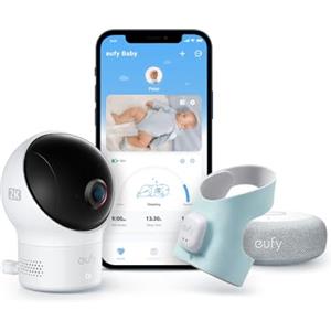 eufy Security eufy Baby Smart Sock Baby Monitor with 2.4 GHz Wi-Fi, Track Sleep Patterns, Naps, Heart Rate, and Blood Oxygen Levels, 2K Camera, AI Cry Detection, Pan and Tilt, No Monthly Fee